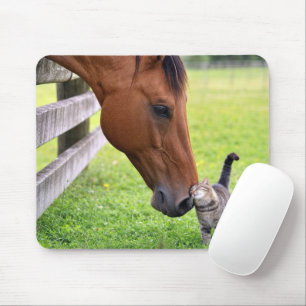 Farm Horse with Tabby Cat Mouse Pad