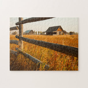 Farm House And Rail Fence In Grand Teton Jigsaw Puzzle