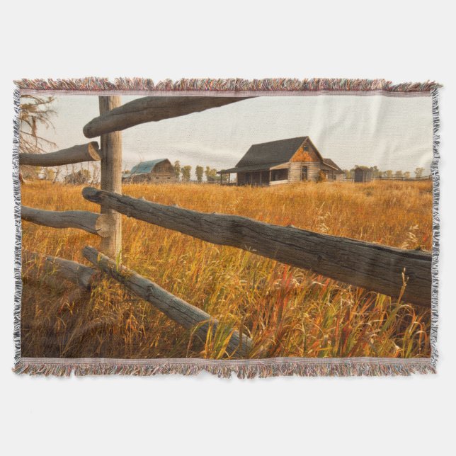 Farm House And Rail Fence In Grand Teton Throw Blanket (Front)