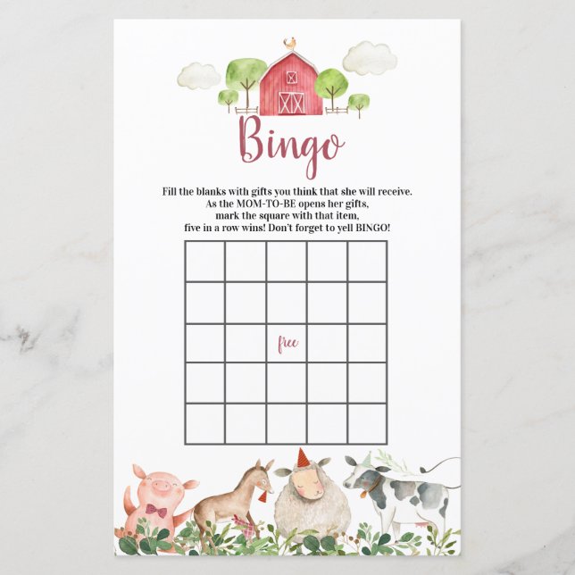 Farm House Animals Barnyard Bingo Games (Front)