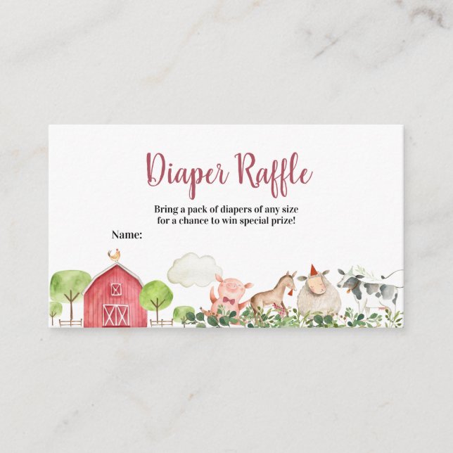 Farm House Animals Barnyard Diaper Raffle Enclosure Card (Front)