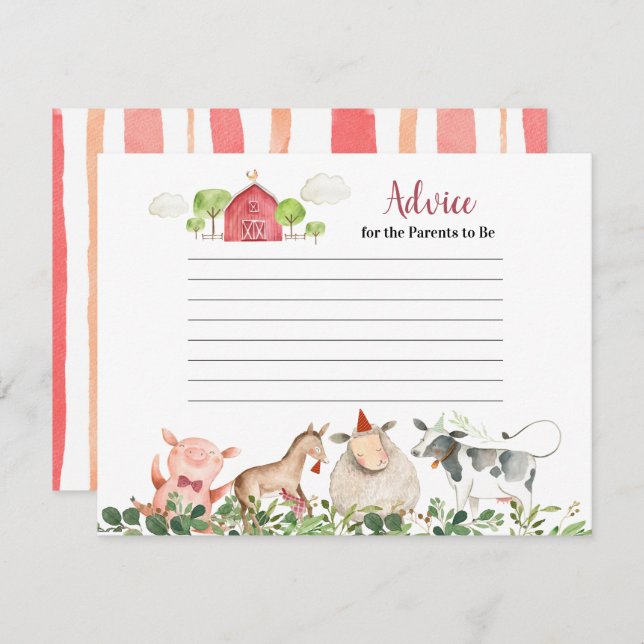 Farm House Animals Barnyard Greenery Advice Enclosure Card (Front/Back)