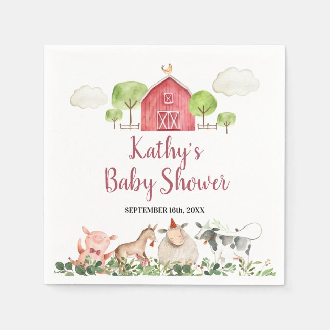 Farm House Animals Barnyard Greenery Napkin (Front)