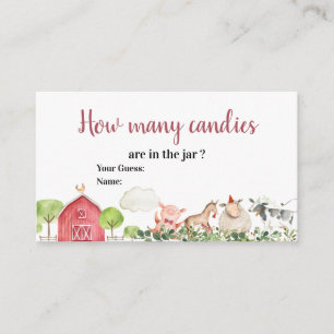Farm House Animals Barnyard How Many Candies Enclosure Card