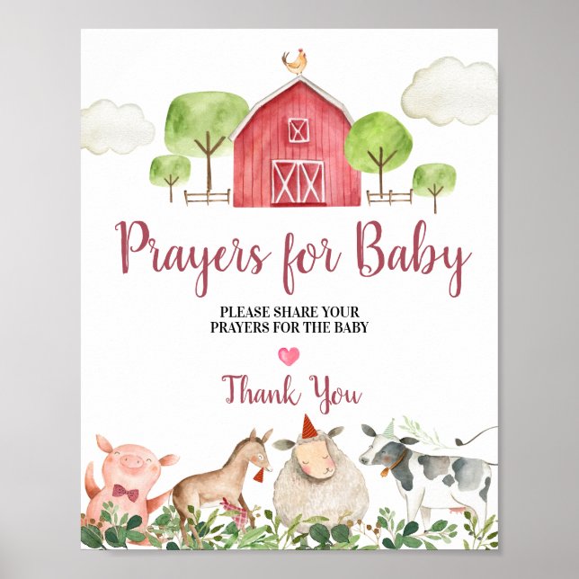 Farm House Animals Barnyard Prayers for Baby Poster (Front)