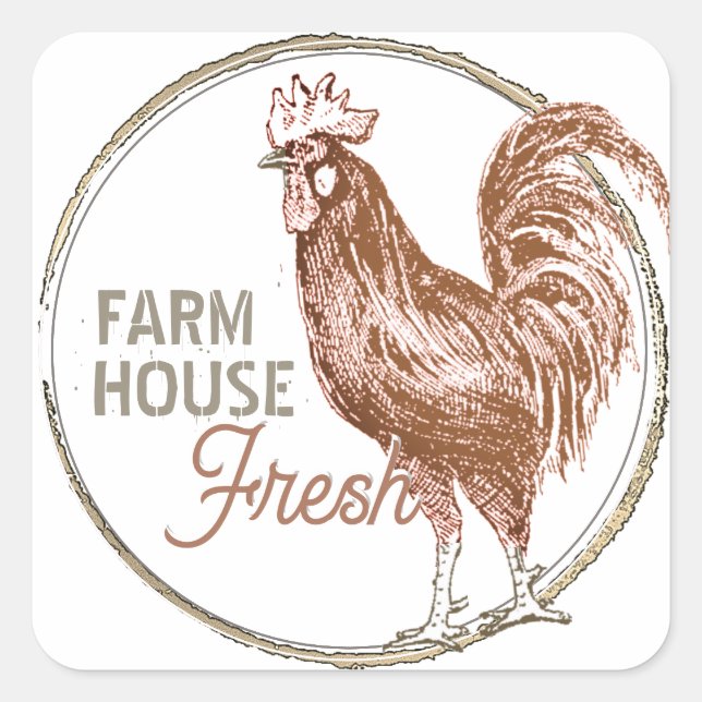 Farm House Fresh with Rooster Terra Cotta Square Sticker (Front)