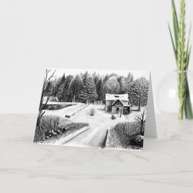 Farm House Pencil Drawing Greeting Card Blank (Front)