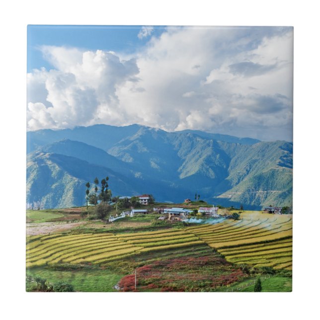 Farm in Bhutan eastern mountains - Himalaya Ceramic Tile (Front)