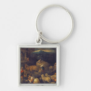 Farm Interior or Shearing Sheep Key Ring