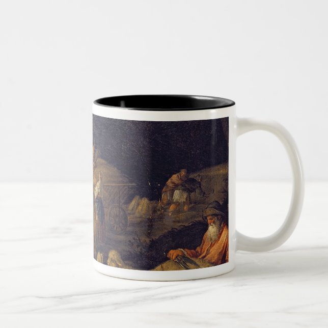 Farm Interior or Shearing Sheep Two-Tone Coffee Mug (Right)