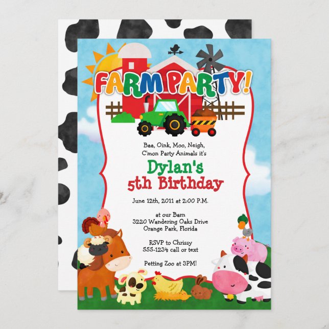 Farm Invitation - Farm Birthday Party Invitation (Front/Back)