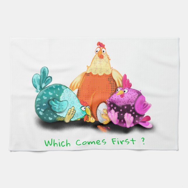 Farm Kitchen Towel Chickens Waiting Egg To Hatch (Horizontal)