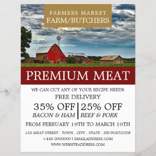 Farm Landscape, Farmer & Butcher Advertising Flyer