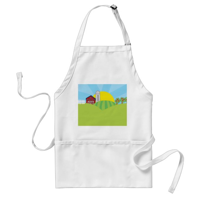 Farm Landscape Red Barn Silo Apple Trees Standard Apron (Front)