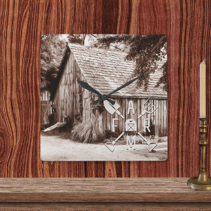 Farm Life Antique Barn Square Wall Clock