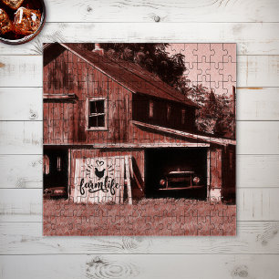 Farm Life Antique Red Barn Jigsaw Puzzle