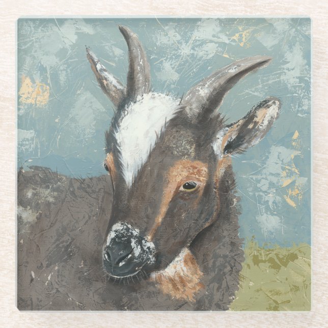 Farm Life-Grey Goat Glass Coaster (Front)