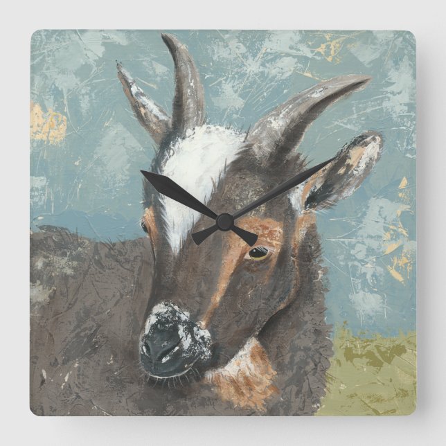Farm Life-Grey Goat Square Wall Clock (Front)