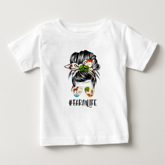 Farm Life Messy Hair Bun Girl Baby T-Shirt (Front)