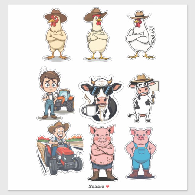 “Farm Life Mood Squad” – Funny Cartoon Sticker Set (Sheet)