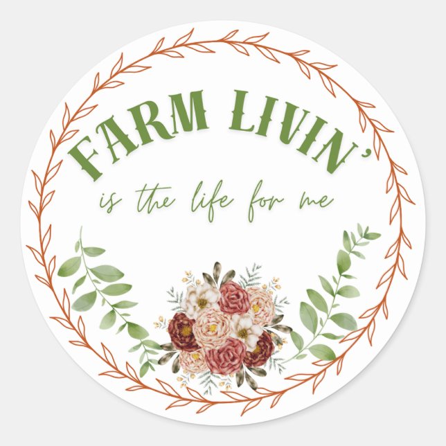 Farm Livin' Classic Round Sticker (Front)