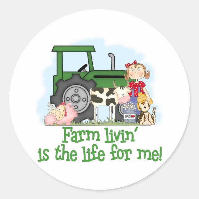 Farm Livin' (Girl) Classic Round Sticker (Front)