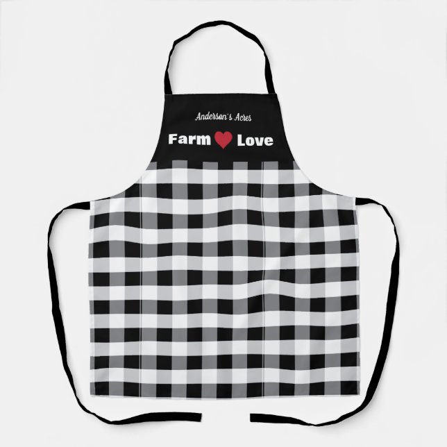 Farm Love Custom Black White Check Apron (Front)