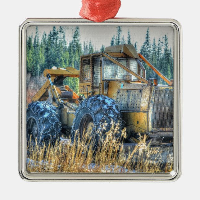 Farm Machinery, Tractor, Back-Hoe, Farm Vehicle Metal Tree Decoration (Front)