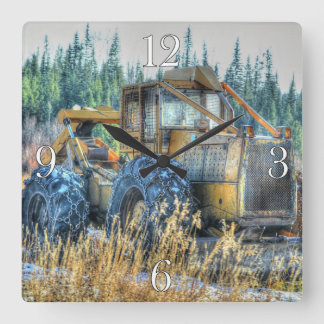 Farm Machinery, Tractor, Back-Hoe, Farm Vehicle Square Wall Clock