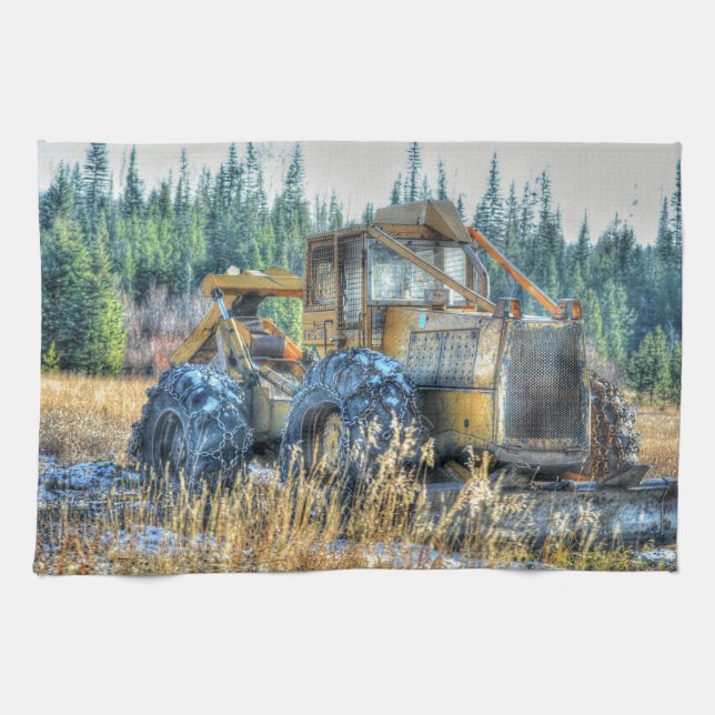 Farm Machinery, Tractor, Back-Hoe, Farm Vehicle Tea Towel (Horizontal)