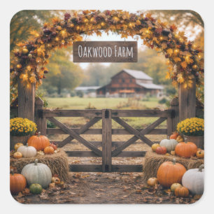 Farm Name on Autumn Gate Square Sticker