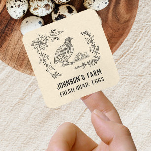 Farm Name   Wreath   Quail Eggs   Vintage  Black Square Sticker