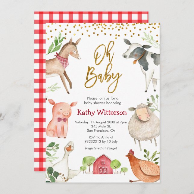 Farm oh baby baby shower invitation (Front/Back)