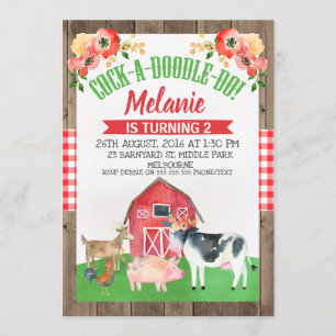 Farm or Barnyard Floral Birthday Invitation