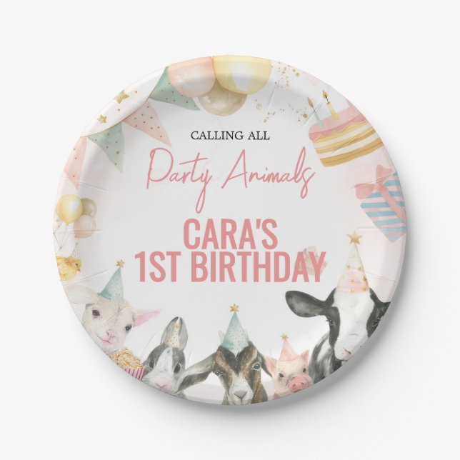 Farm Party Animals Birthday Party Paper Plate (Front)