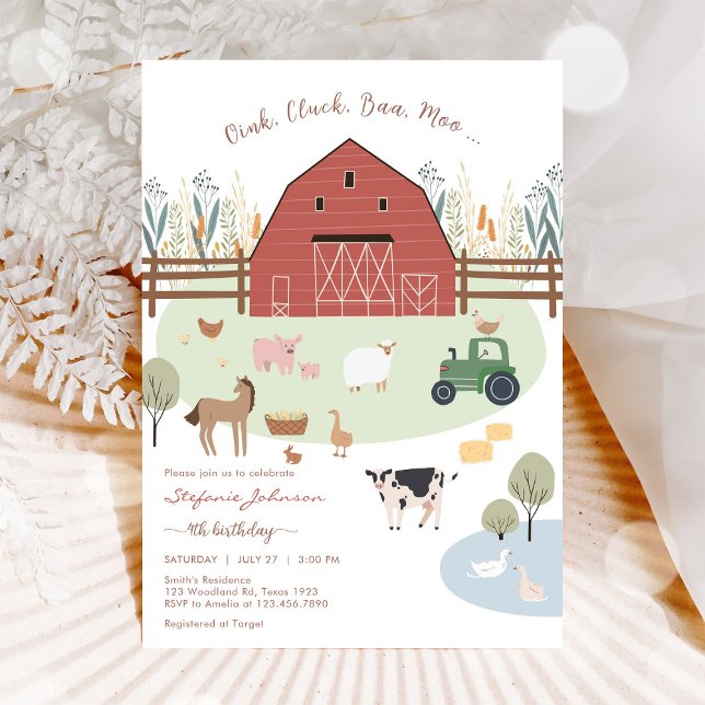 Farm Party Animals Kids Birthday Invitation (Creator Uploaded)