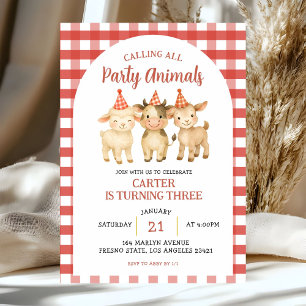 Farm Party Calling All Party Animals Birthday Invitation