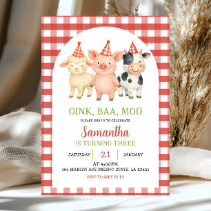 Farm Party Gingham Birthday Invitation
