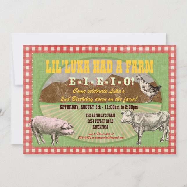 Farm Party Invitation - Old MacDonald Had a Farm (Front)
