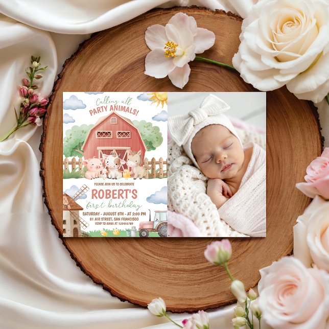 Farm Party Photo 1st Birthday Invite (Creator Uploaded)