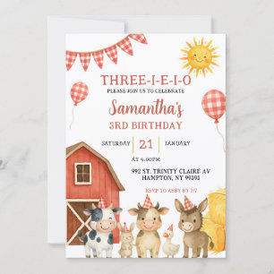 Farm Party Three-i-e-i-o Birthday Invitation