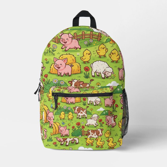 Farm Pattern Backpack – Cute Barnyard Animals (Front)