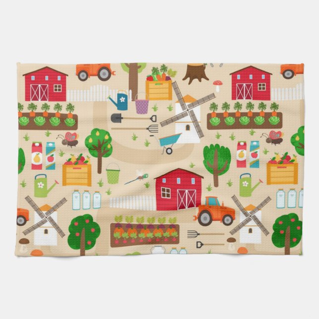 Farm Pattern Tea Towel (Horizontal)