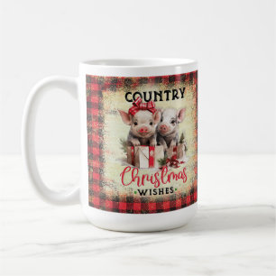 Farm Pig Country Christmas Buffalo Plaid Coffee Mug