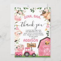 Farm Pink Barn Tractor Birthday Thank You Card