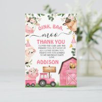 Farm Pink Barn Tractor Birthday Thank You Card