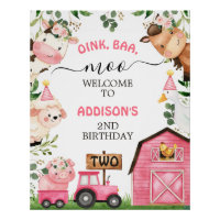 Farm Pink Barn Tractor Birthday Welcome
