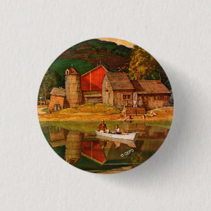 Farm Pond Landscape by Mead Schaeffer 3 Cm Round Badge