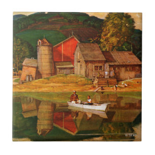 Farm Pond Landscape by Mead Schaeffer Ceramic Tile