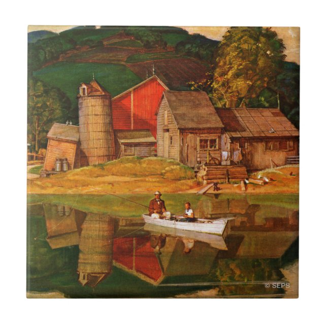 Farm Pond Landscape by Mead Schaeffer Ceramic Tile (Front)